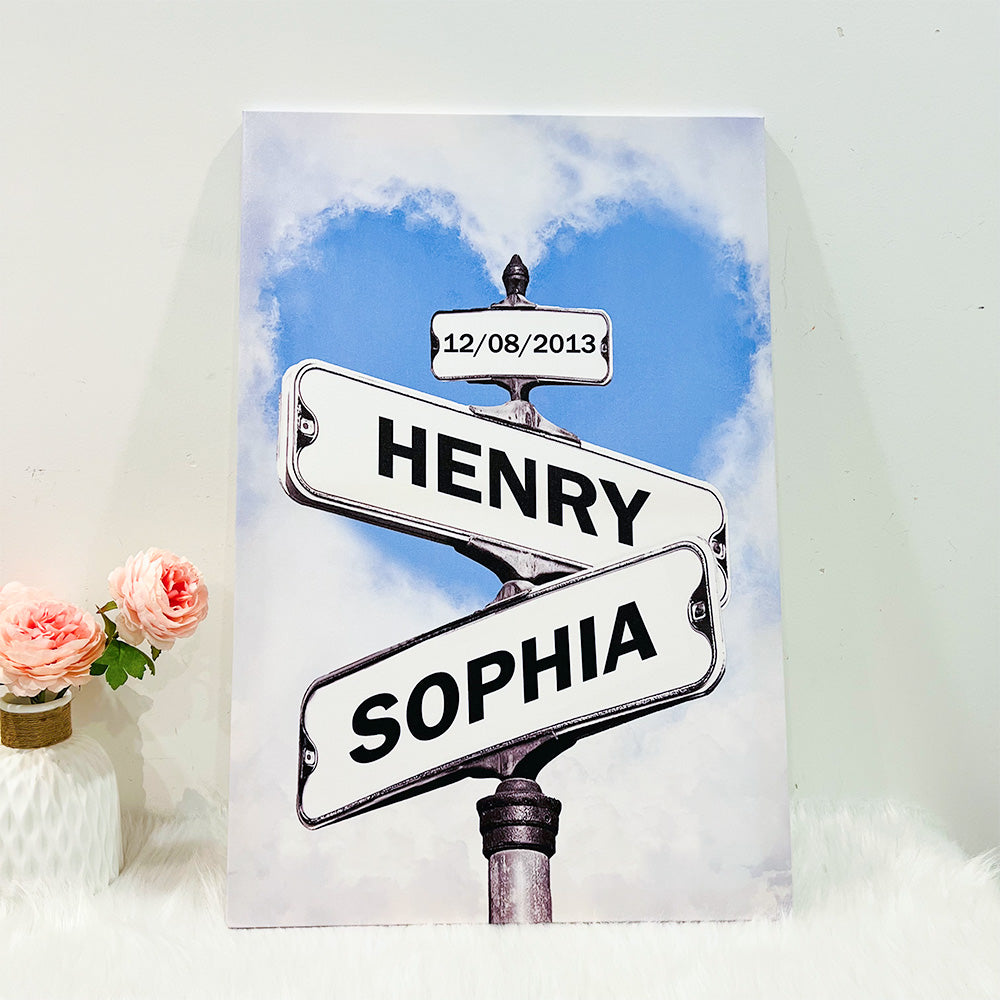 50%OFF⭐️Personalized Names Street Heart Sign Wall Art Frame For Couples Anniversary