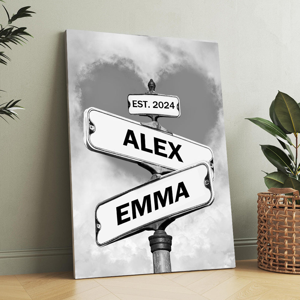 50%OFF⭐️Personalized Names Street Heart Sign Wall Art Frame For Couples Anniversary