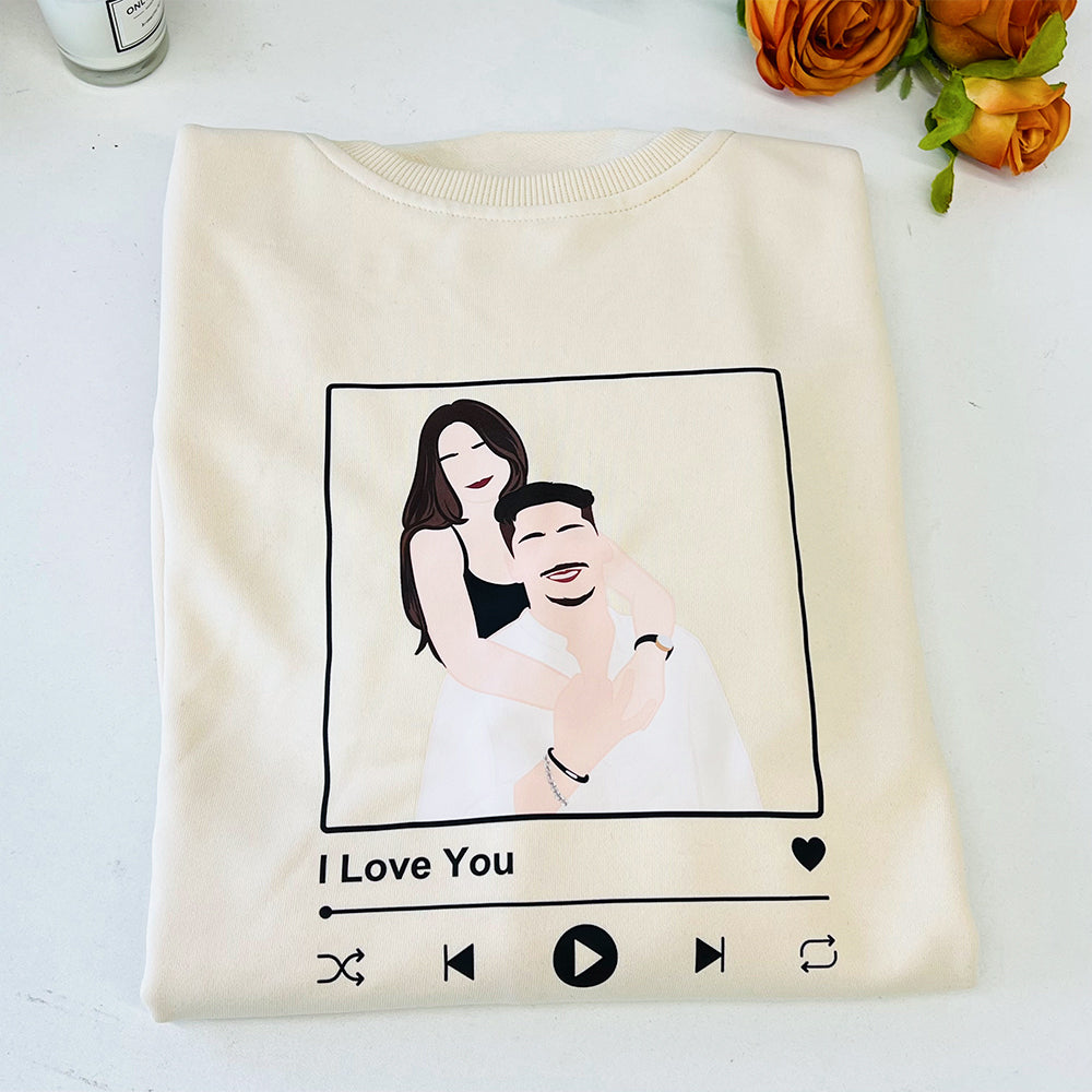 Personalized Couple Faceless Portrait With Song Printed Hoodie/Crewneck