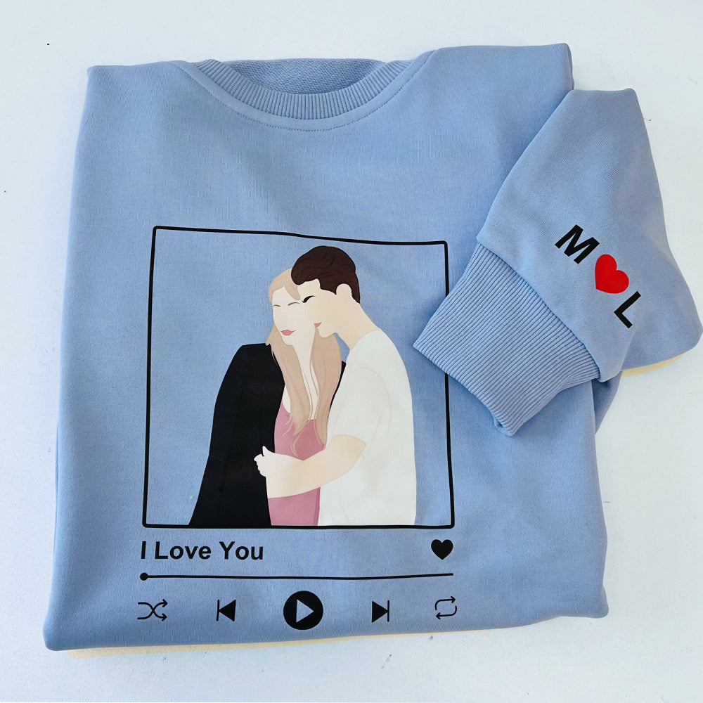 Personalized Couple Faceless Portrait With Song Printed Hoodie/Crewneck