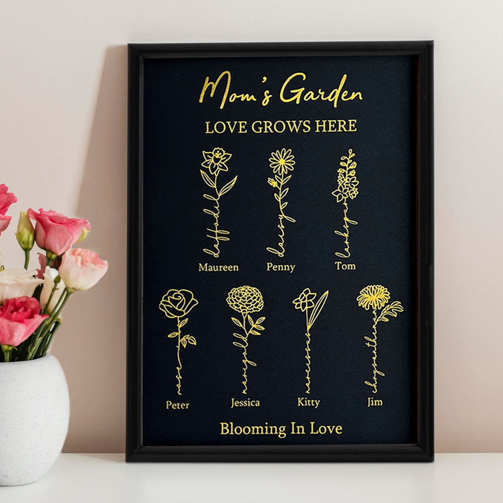 50%OFF⭐️Oh My Gold Gift Custom Golden Foil Birth Flower Frame For Mom/Grandma