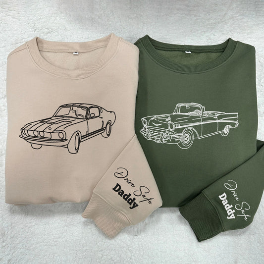 50% OFF👔Custom Car Line Drawing Sweatshirt For DAD