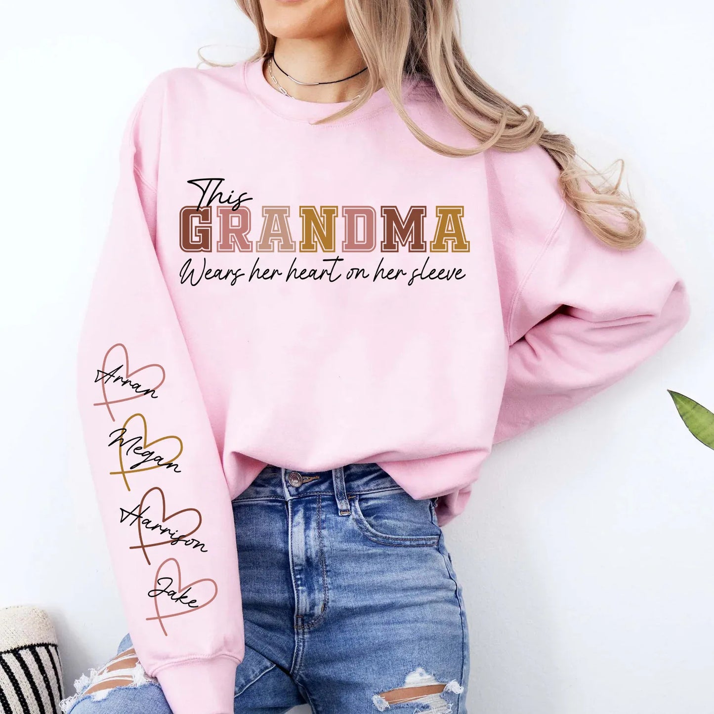 🔥Custom Wear Heart On Sleeve Sweatshirt For Mom And Grandma