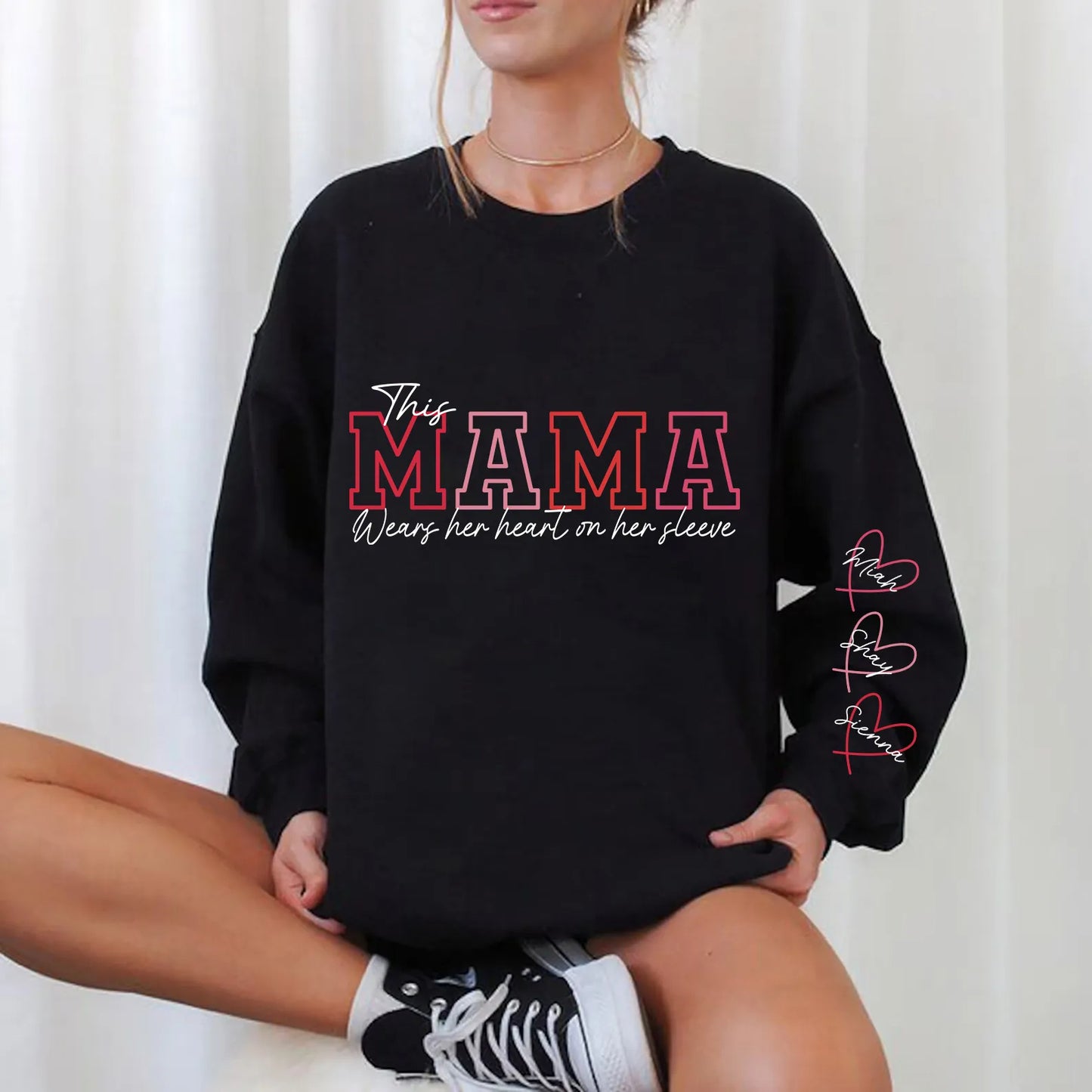 🔥Custom Wear Heart On Sleeve Sweatshirt For Mom And Grandma