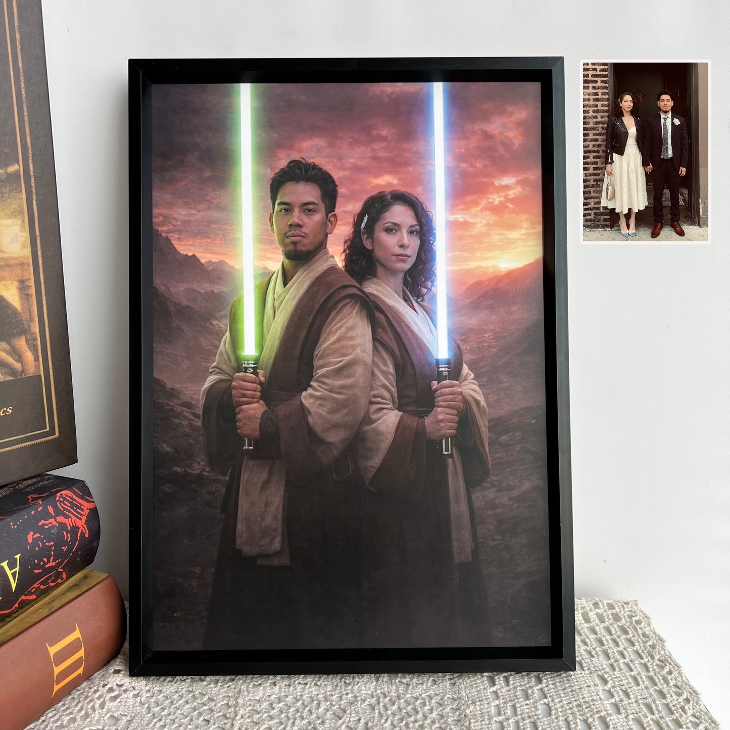 Custom Lightsaber Galactic Hero Couple Portrait Frame Gift🌍