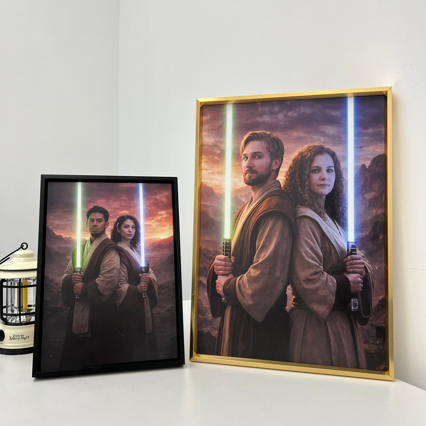 Custom Lightsaber Galactic Hero Couple Portrait Frame Gift🌍