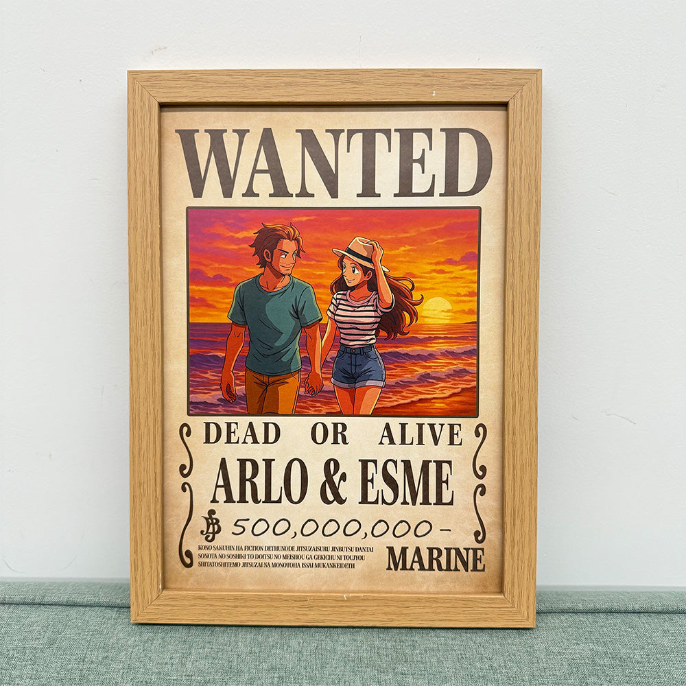 Custom Anime Wanted Couple Portrait, Pirate Theme Frame Gift⚓