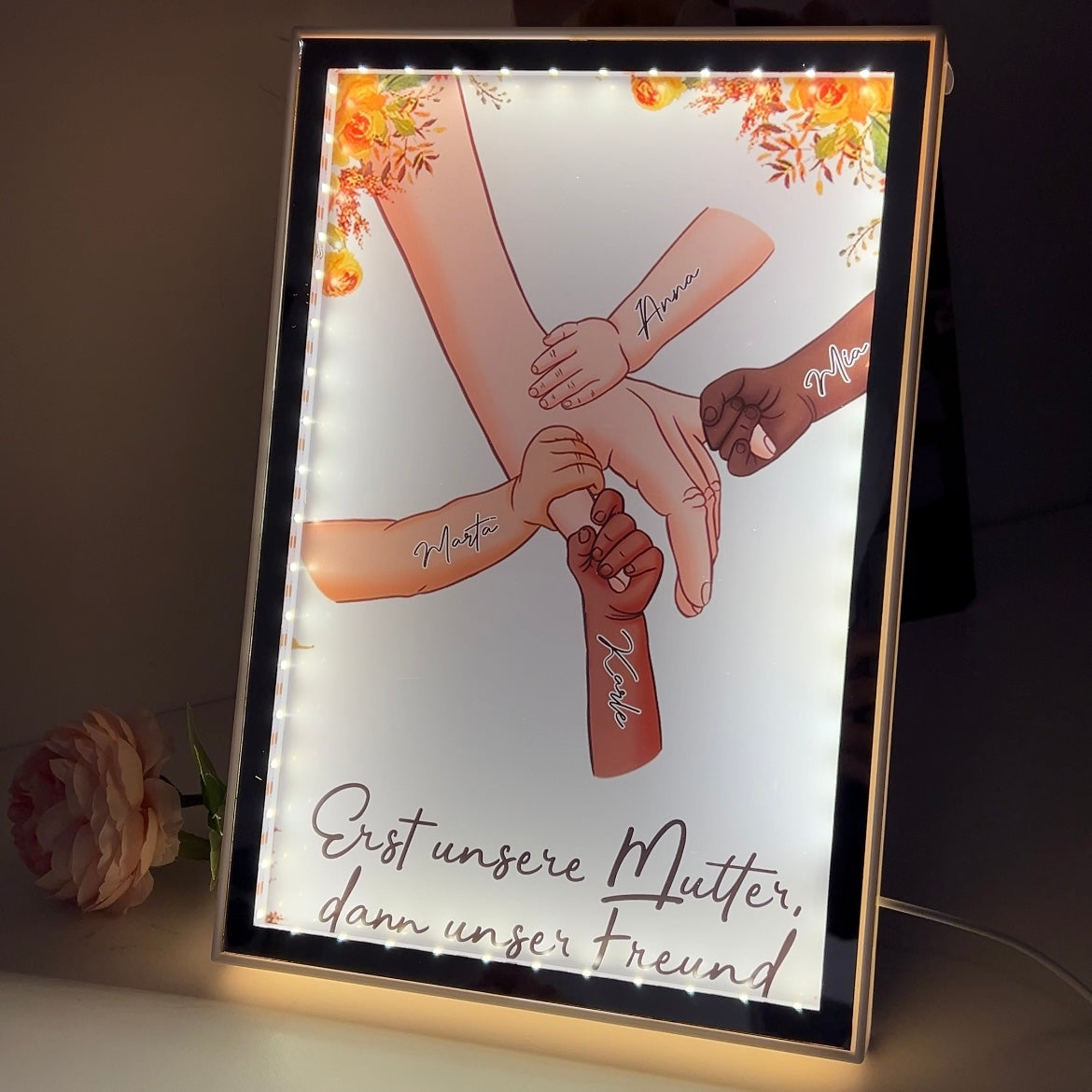 (Multiple skin colors) Mom Everything We Are Is Because Of You - Personalized Mirror Light Box