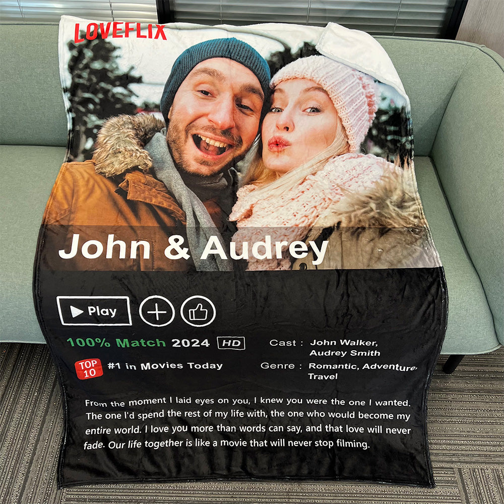 50%OFF⭐️Custom LOVEFLIX Movie Photo Blanket with Your Love Story