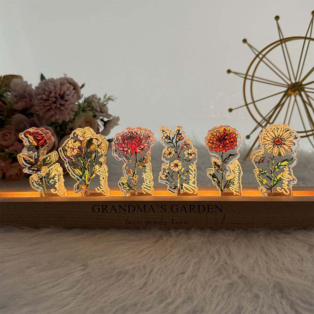 Custom Mom's Garden Birth Flower&Name 3D 15mm Thick Crystal Acrylic Light