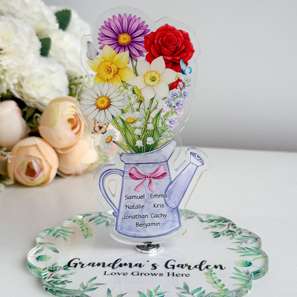 Custom Mom's Garden Acrylic Spinning Standee, Birth Flower Bouquet with Kids Names Mother's Day Gift