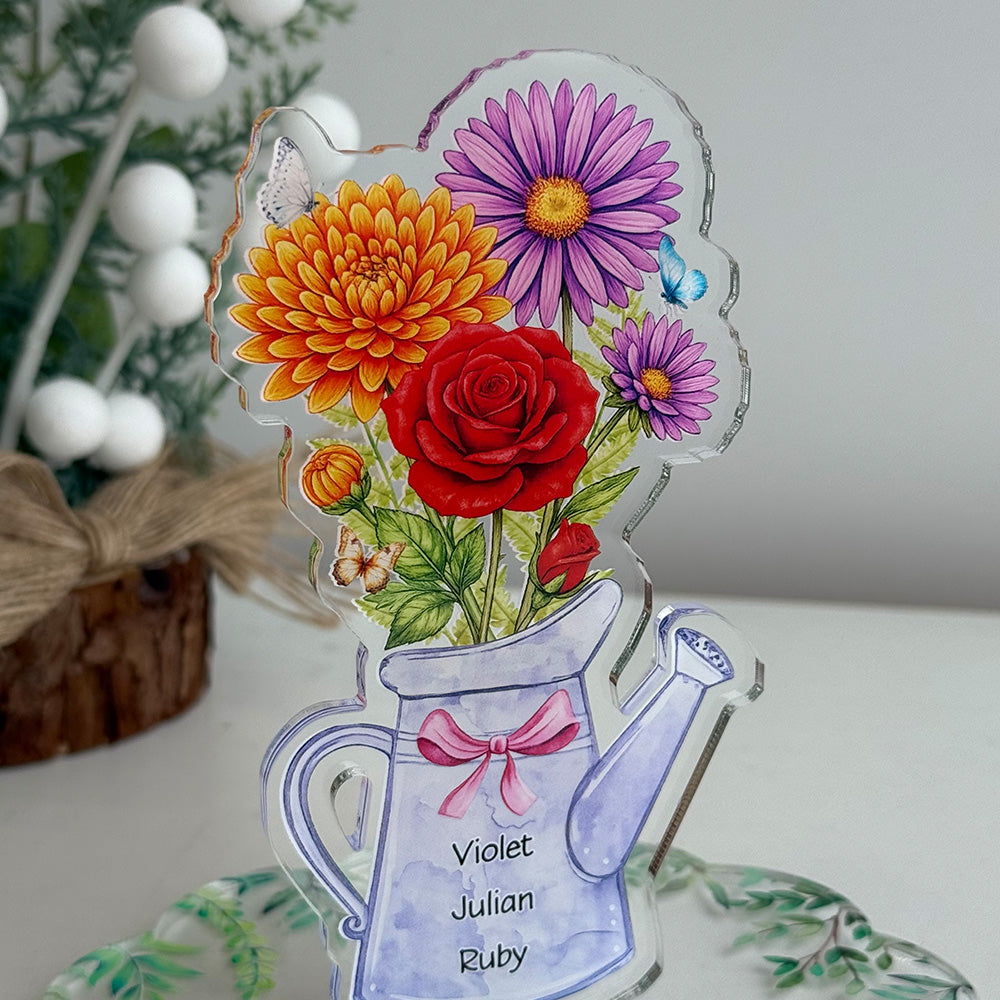 Custom Mom's Garden Acrylic Spinning Standee, Birth Flower Bouquet with Kids Names Mother's Day Gift