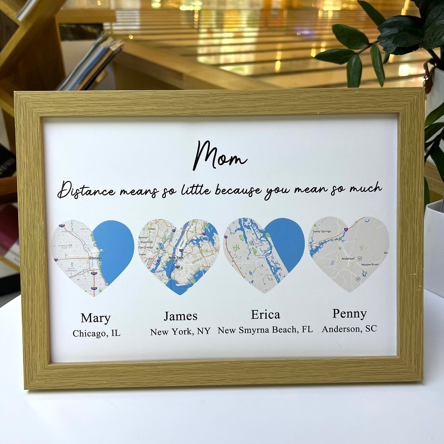 Long Distance Mom And Children Custom City Map Frame Gift