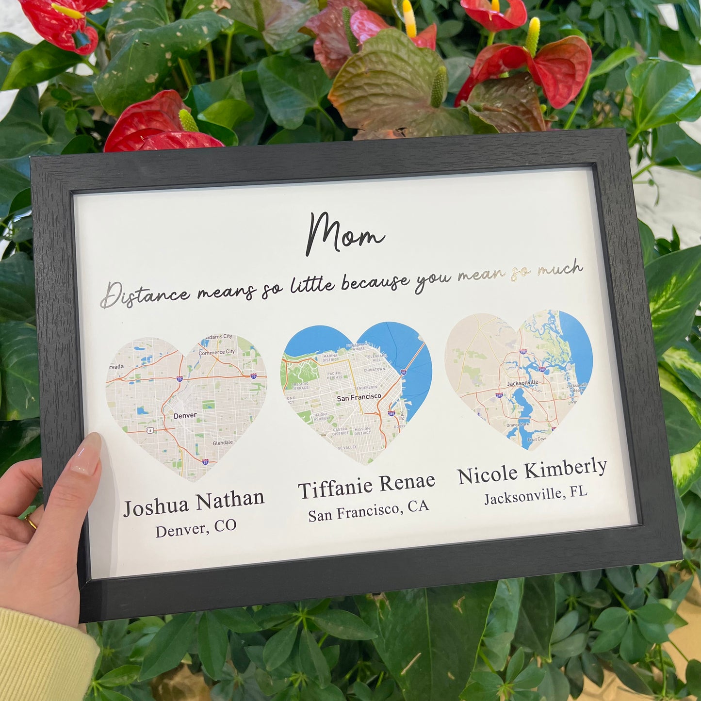 Long Distance Mom And Children Custom City Map Frame Gift