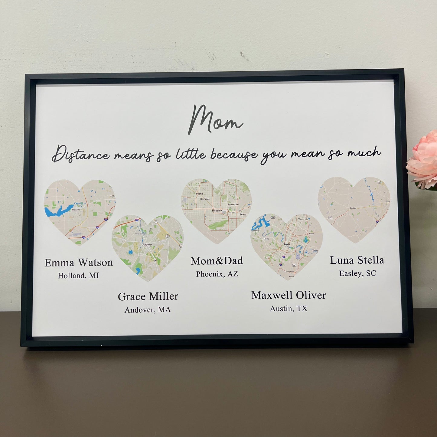 Long Distance Mom And Children Custom City Map Frame Gift