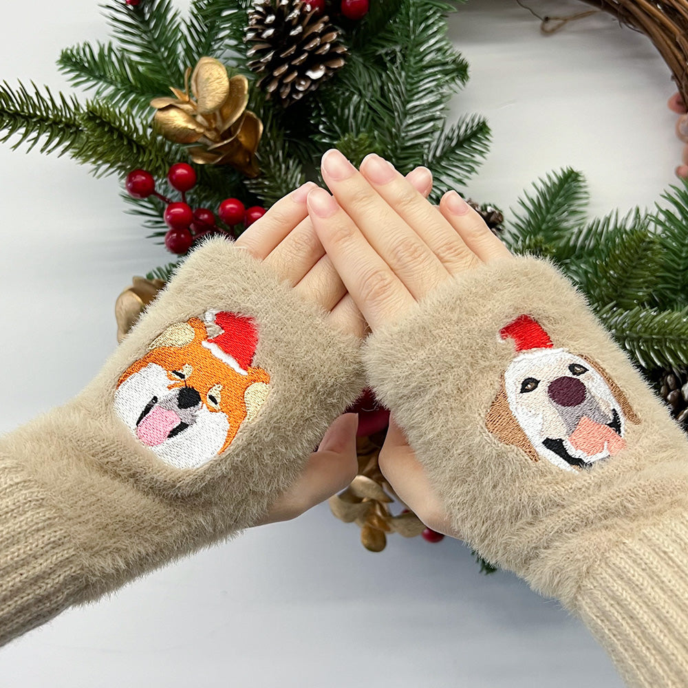 50%OFF⭐️Custom Embroidered Pet Portrait  Fingerless Gloves