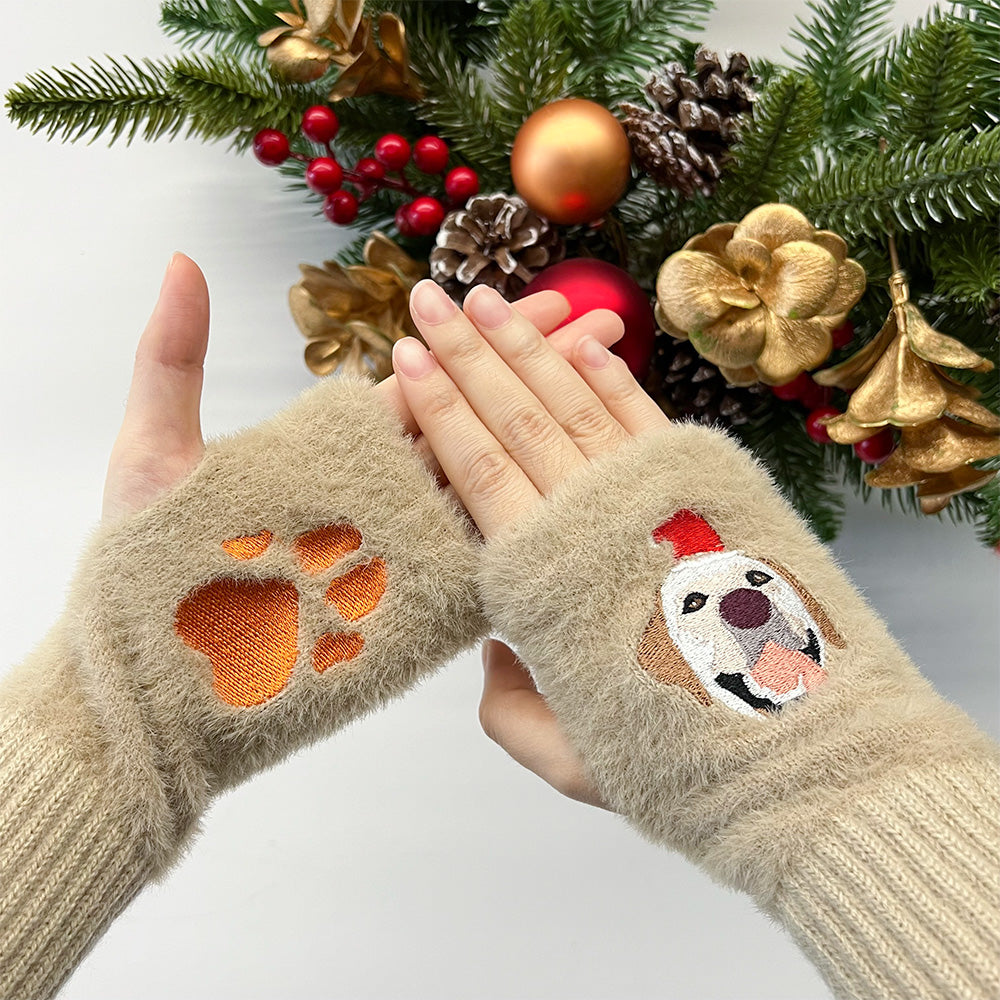 50%OFF⭐️Custom Embroidered Pet Portrait  Fingerless Gloves