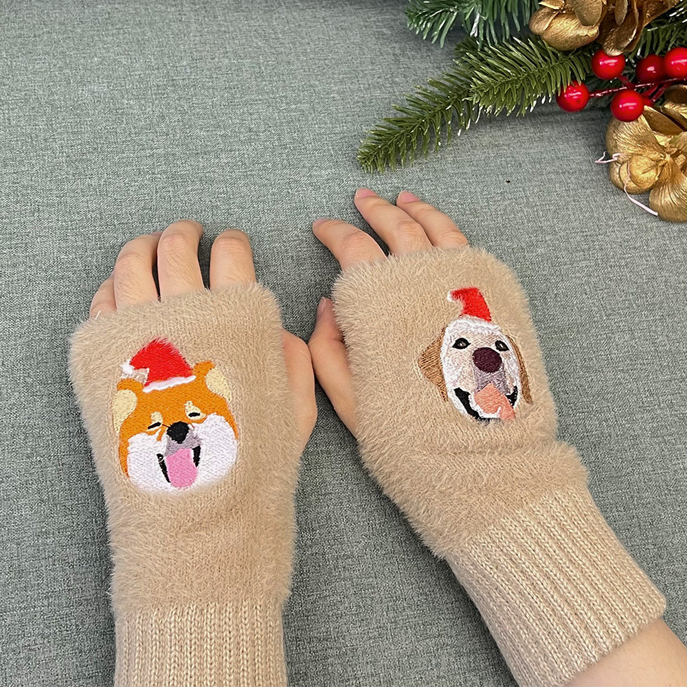 50%OFF⭐️Custom Embroidered Pet Portrait  Fingerless Gloves