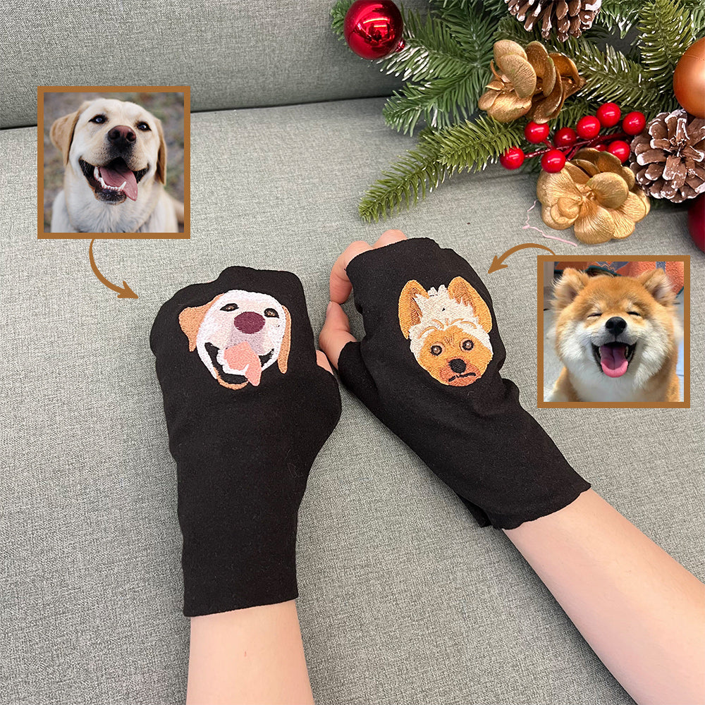 50%OFF⭐️Custom Embroidered Pet Portrait  Fingerless Gloves