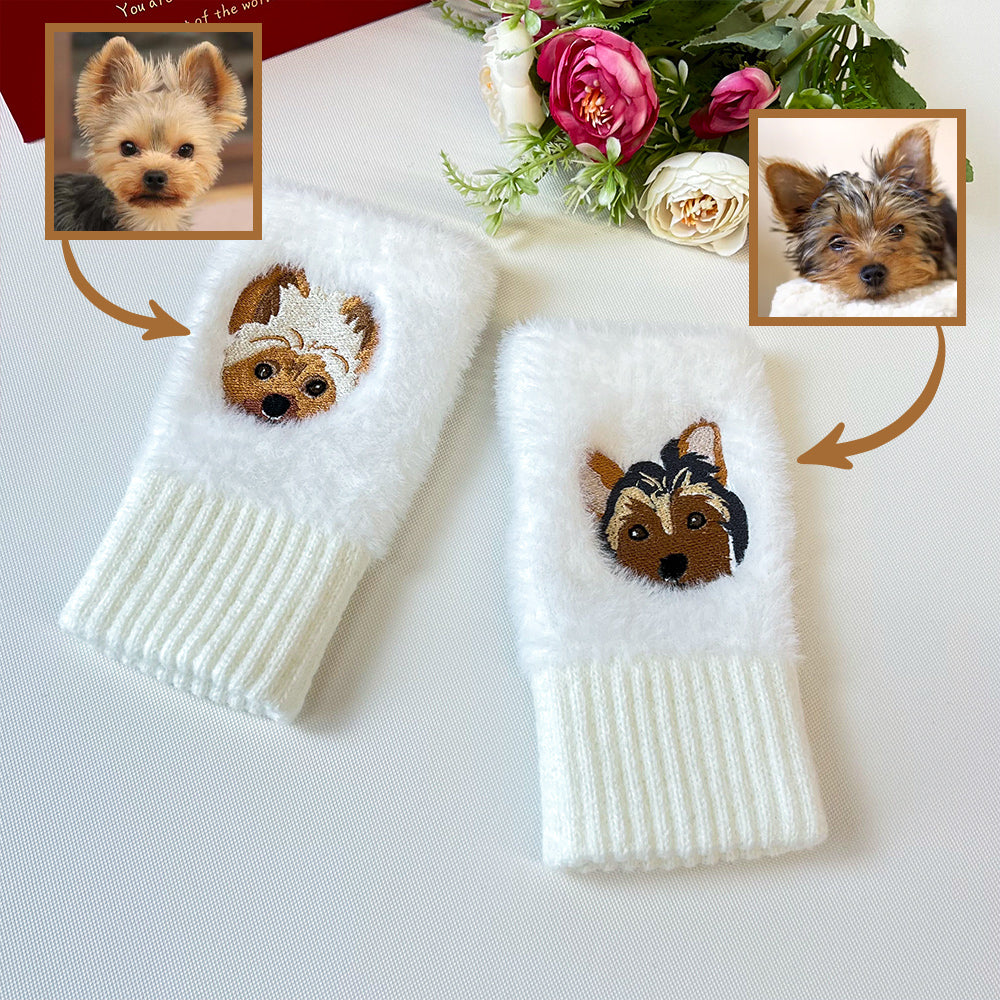 50%OFF⭐️Custom Embroidered Pet Portrait  Fingerless Gloves