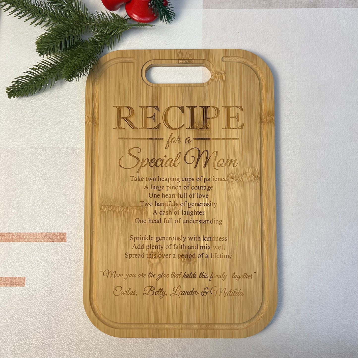 Personalized Recipe for a Special Mom Custom Cutting Board Gift for Mom