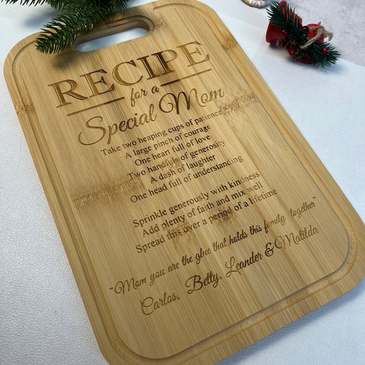 Personalized Recipe for a Special Mom Custom Cutting Board Gift for Mom