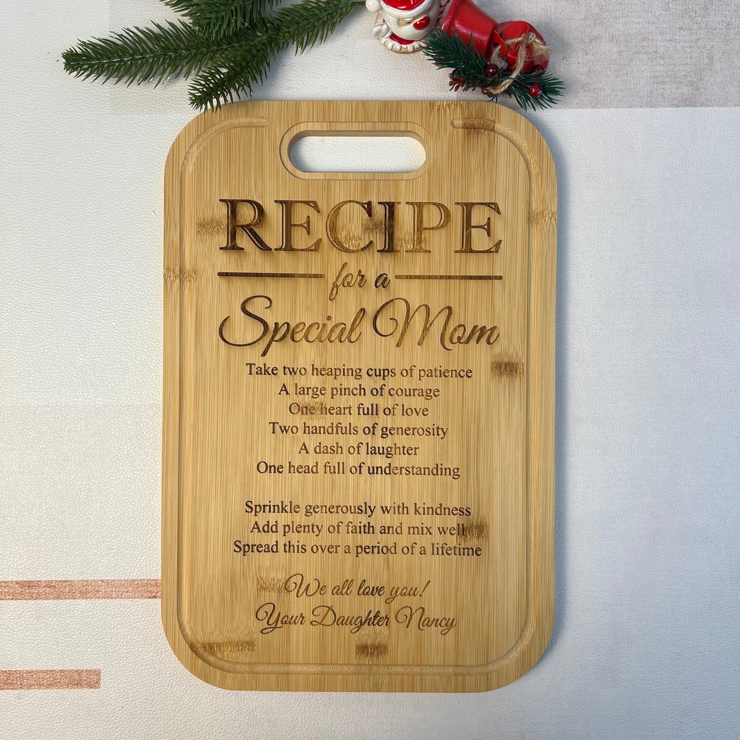 Personalized Recipe for a Special Mom Custom Cutting Board Gift for Mom