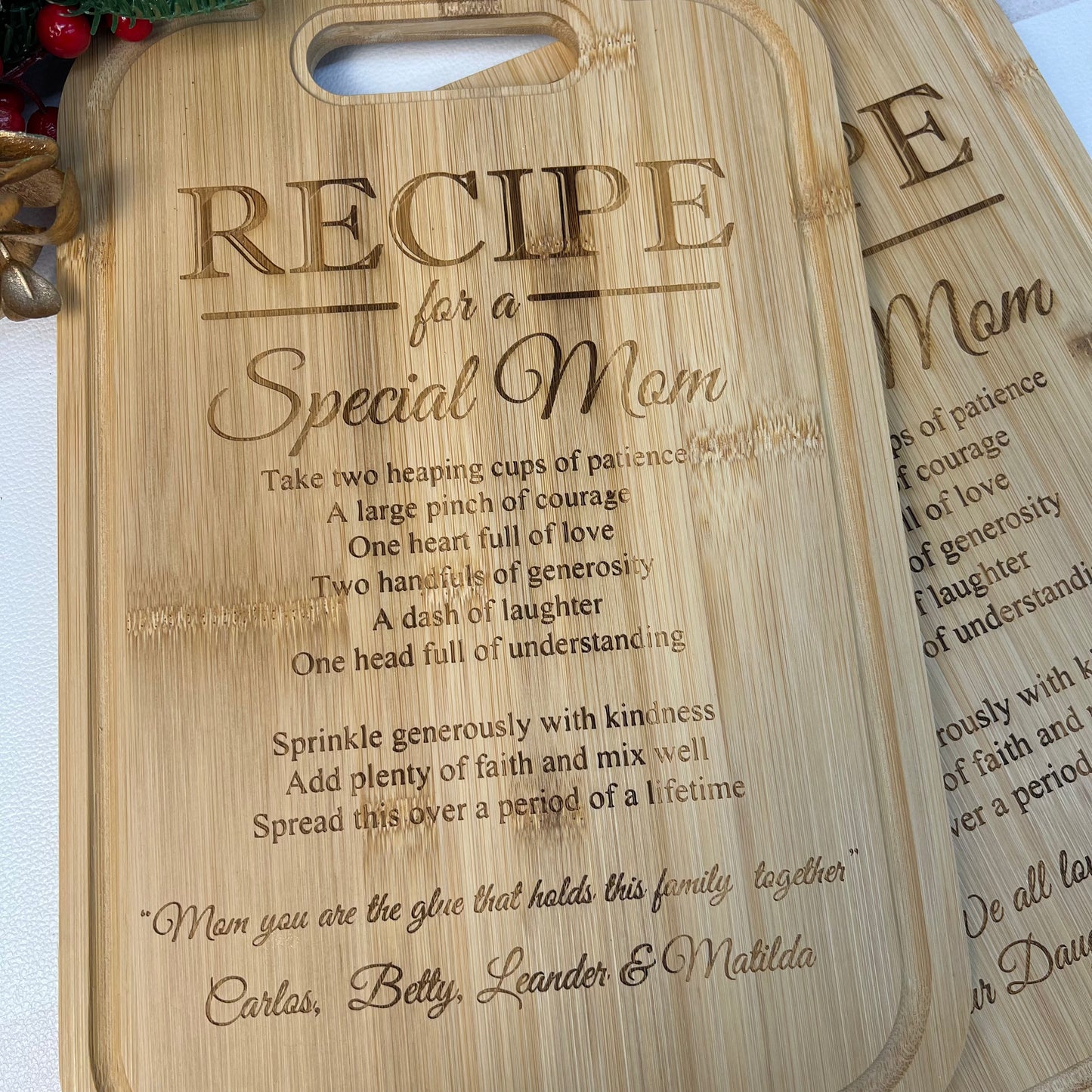 Personalized Recipe for a Special Mom Custom Cutting Board Gift for Mom