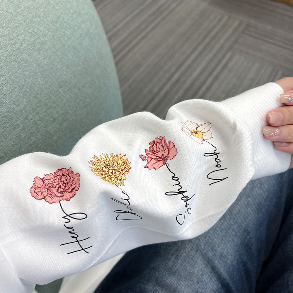 50%OFF⭐️Personalized This Mom Grows A Garden Of Love On Her Sleeve Birth Flower Hoodie