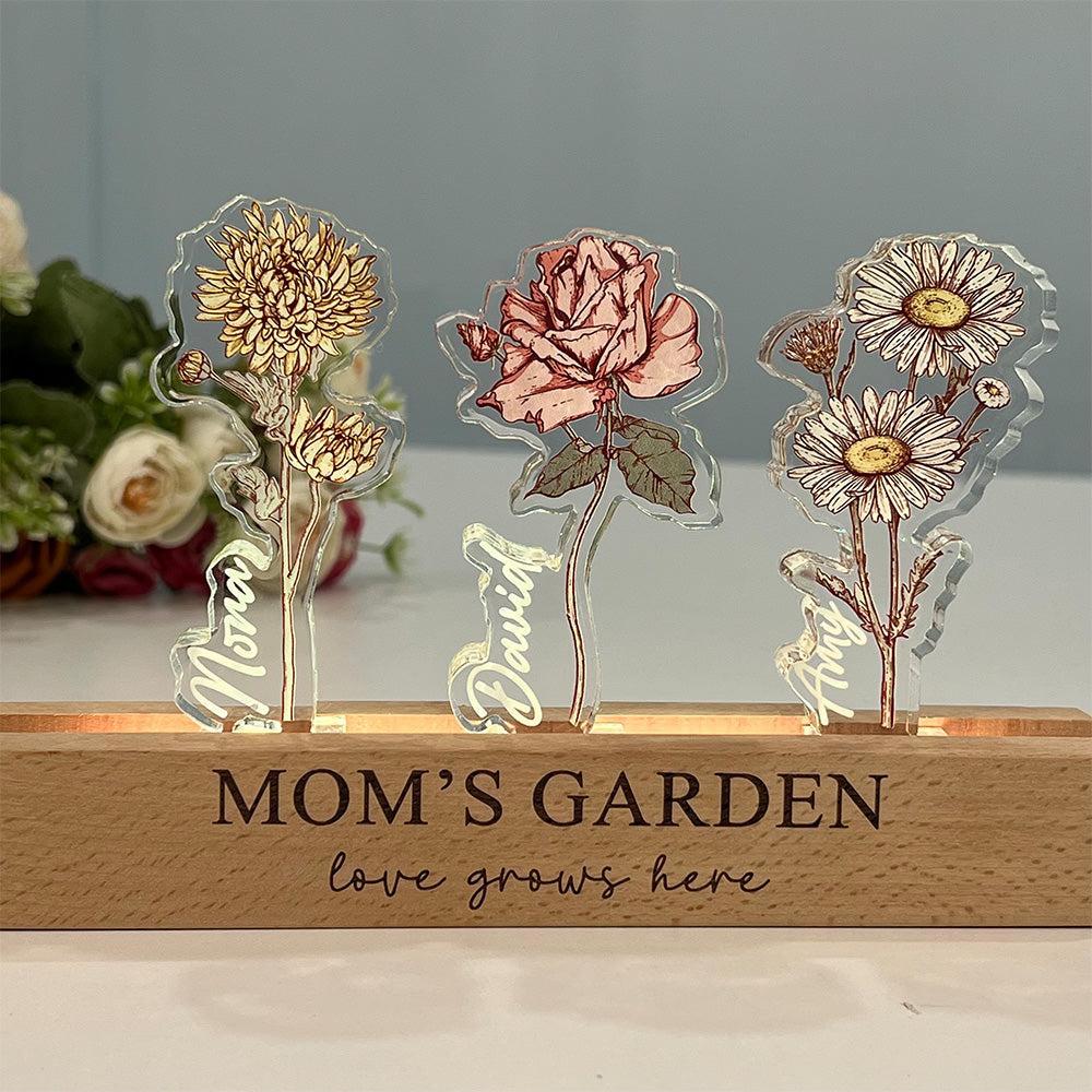 50%OFF✨Custom Birth Flower 3D Crystal Acrylic LED Light  With Children's Names