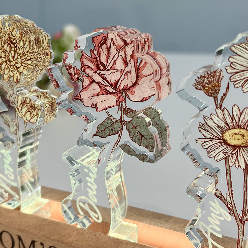 50%OFF✨Custom Birth Flower 3D Crystal Acrylic LED Light  With Children's Names