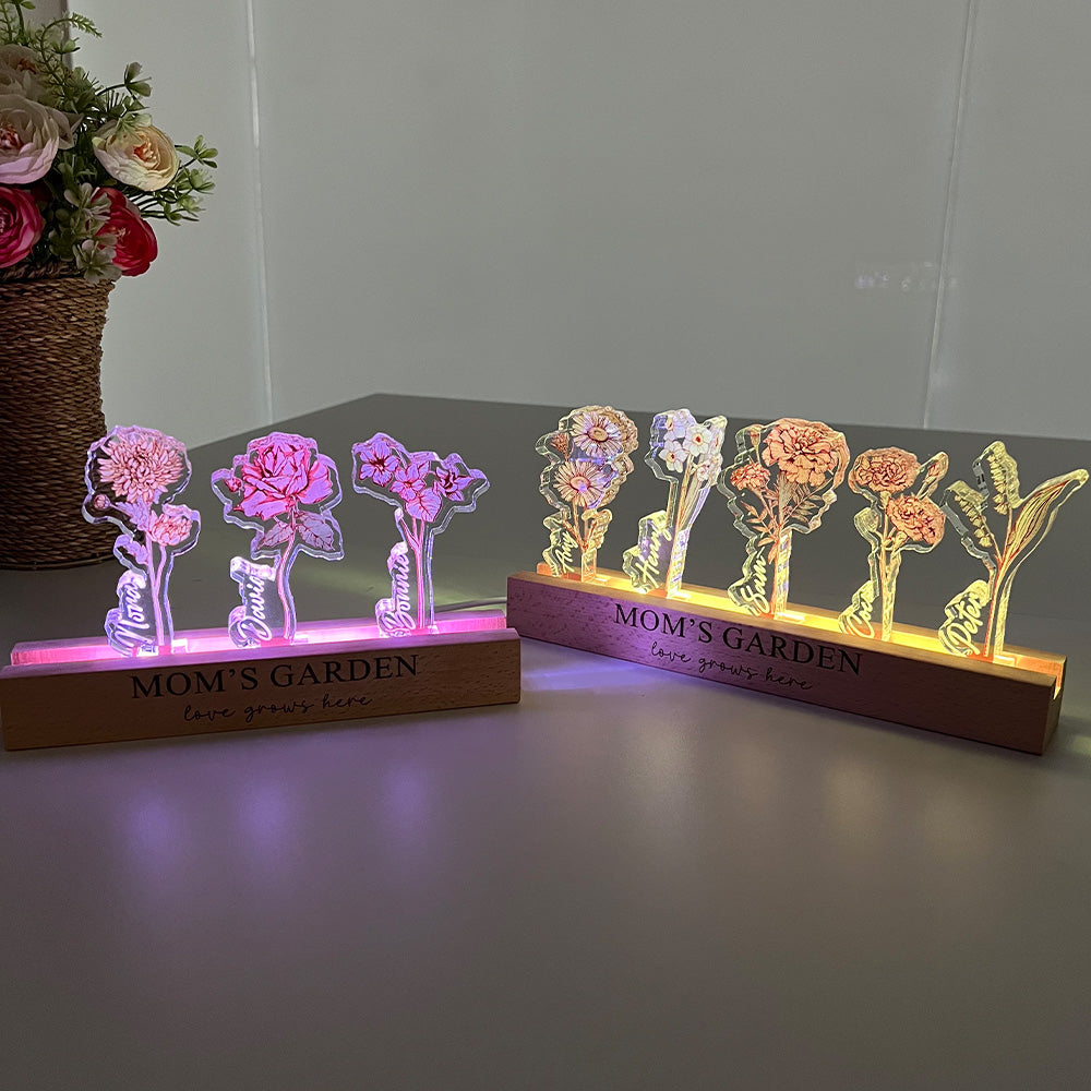 50%OFF✨Custom Birth Flower 3D Crystal Acrylic LED Light  With Children's Names