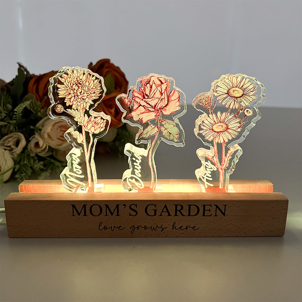 50%OFF✨Custom Birth Flower 3D Crystal Acrylic LED Light  With Children's Names