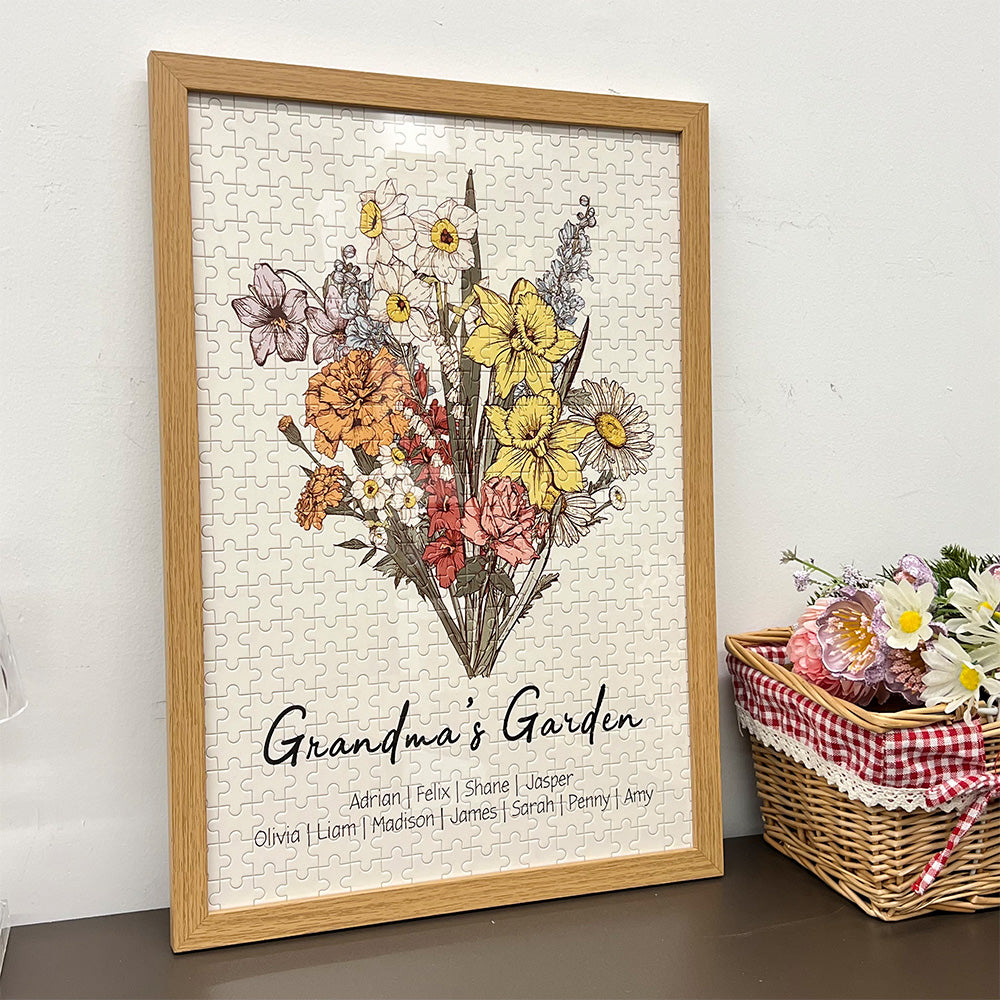 50%OFF⭐️Personalized Birth Month Flower Bouquet Puzzle Frame For Mom/Grandma