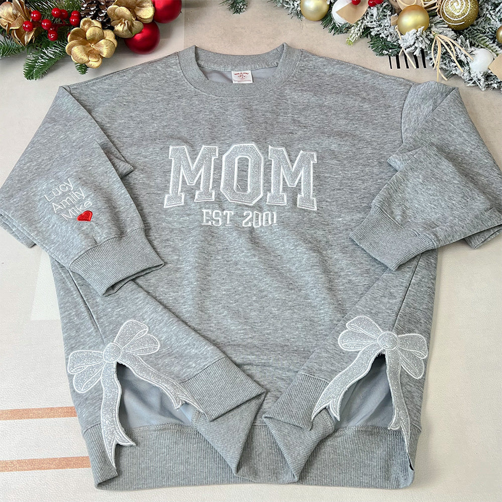 50%OFF🎄Custom Updated Side Bow Embroidered Mom Sweatshirt/Hoodie