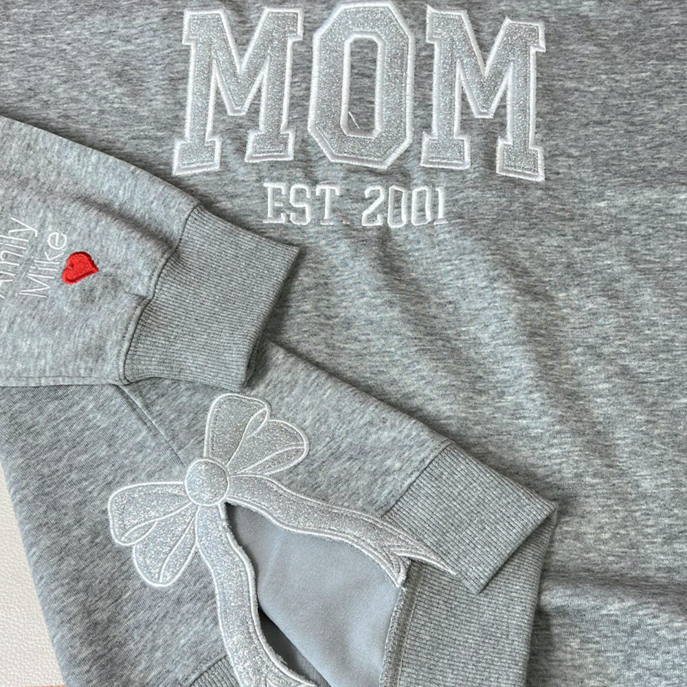 50%OFF🎄Custom Updated Side Bow Embroidered Mom Sweatshirt/Hoodie