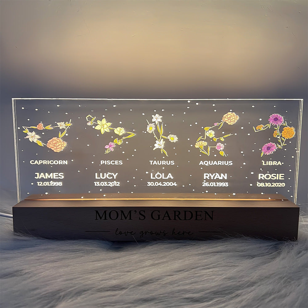 50%OFF⭐️Zodiac Sign Birth Month Flowers Personalized LED Night Light