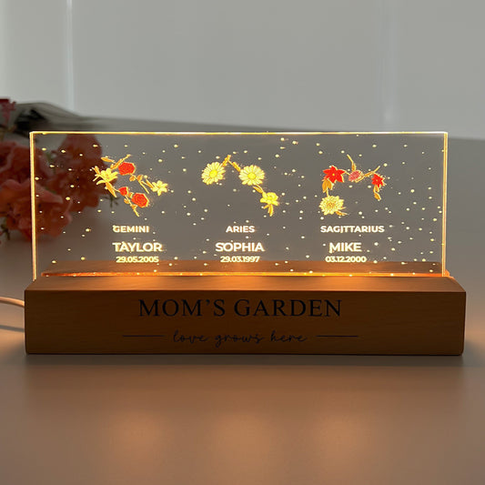 50%OFF⭐️Zodiac Sign Birth Month Flowers Personalized LED Night Light