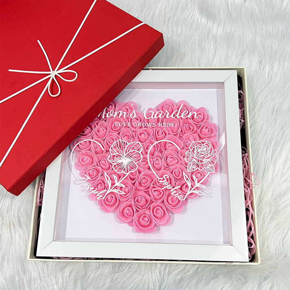 50% OFF✨Personalized Mom's Garden Heart Shaped Eternal Flower Shadow Box