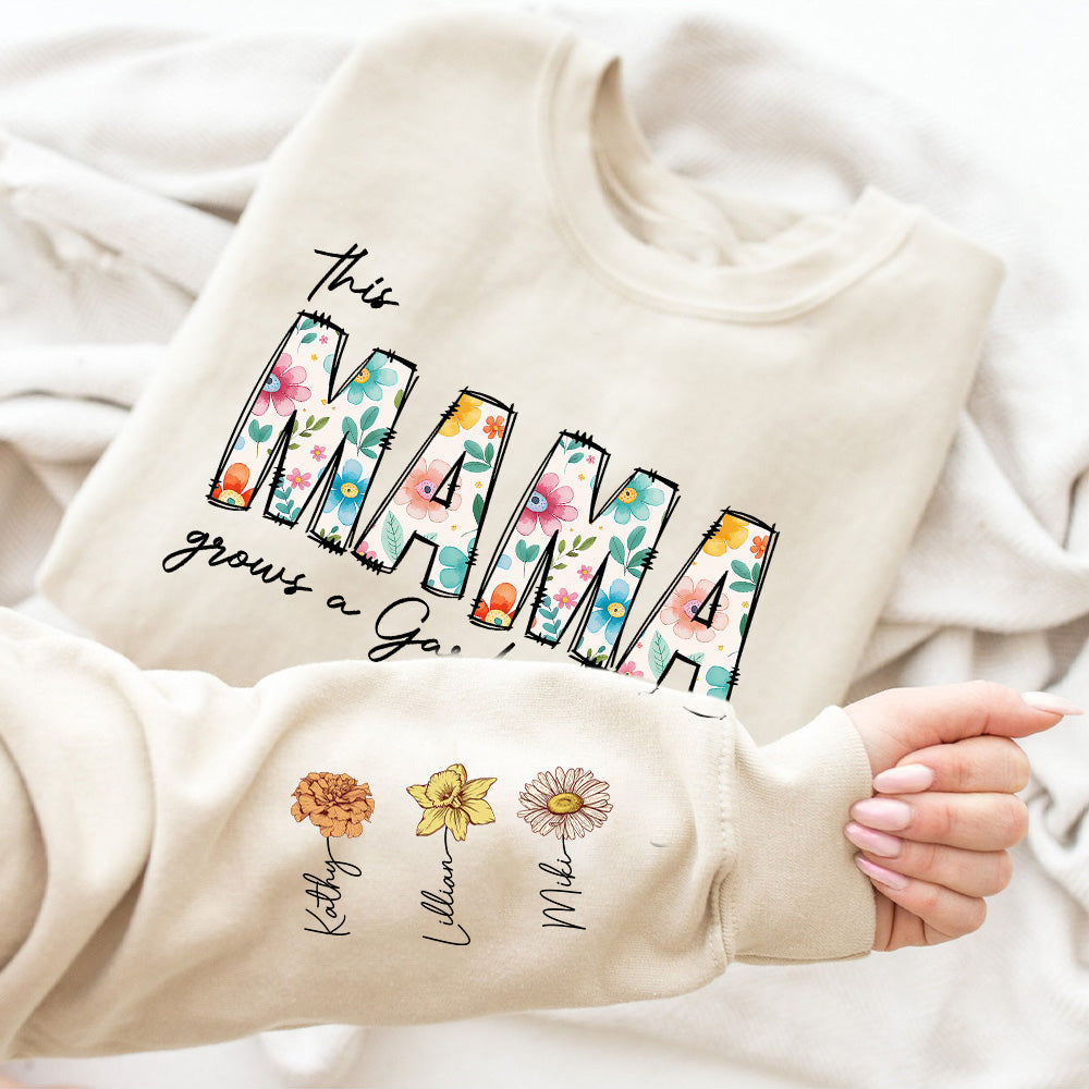 50%OFF⭐️Personalized This Mom Grows A Garden Of Love On Her Sleeve Birth Flower Hoodie