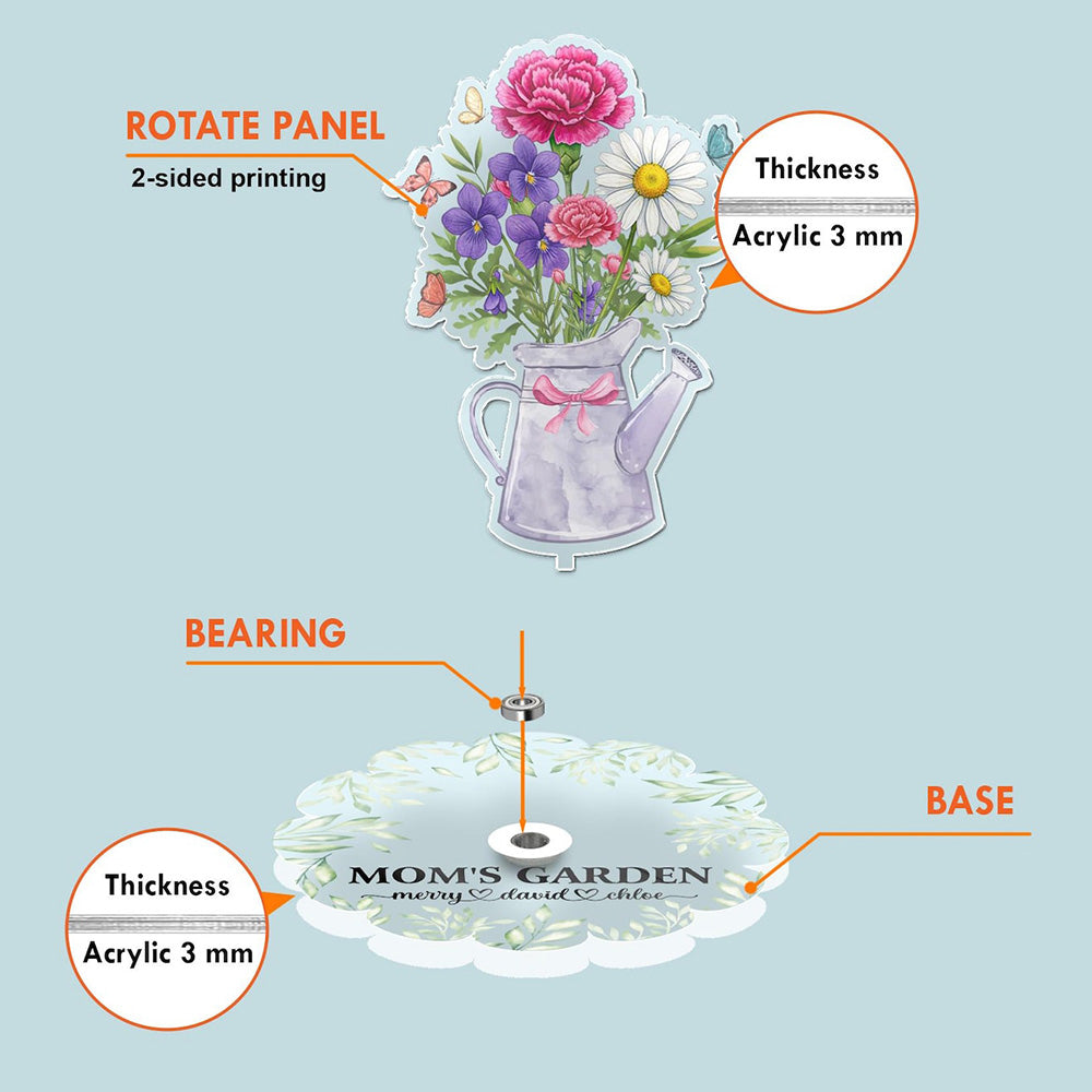 Custom Mom's Garden Acrylic Spinning Standee, Birth Flower Bouquet with Kids Names Mother's Day Gift
