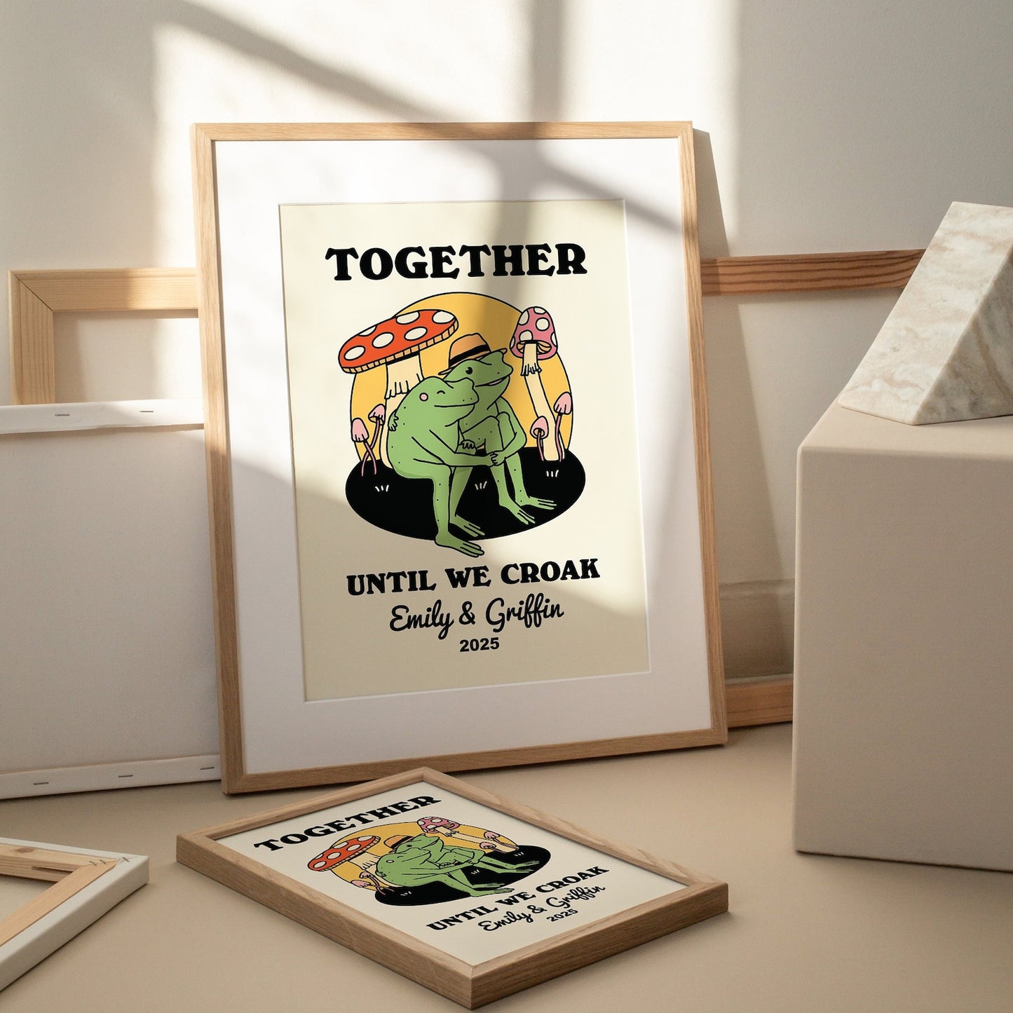 50%OFF⭐️Personalized Frog Illustration Print Frame Together Until We Croak Style 3