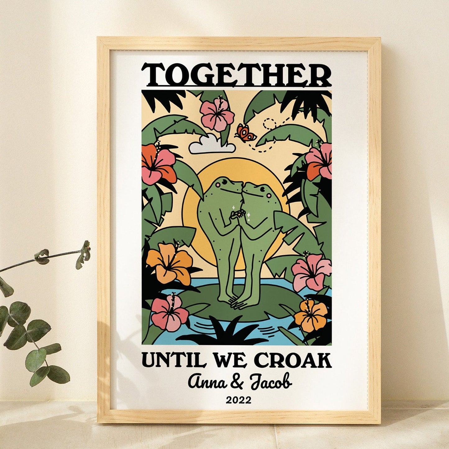 50%OFF⭐️Personalized Frog Illustration Print Frame Together Until We Croak Style 4