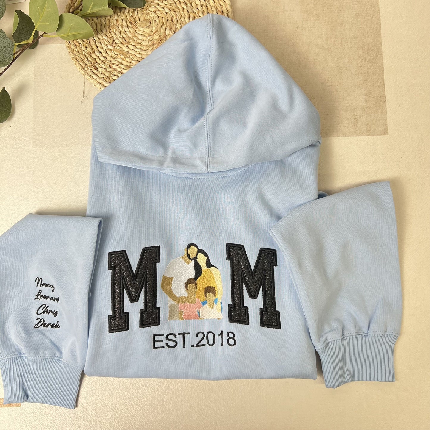 Personalized Embroidered Family Photo Glitter Hoodie Sweatshirt