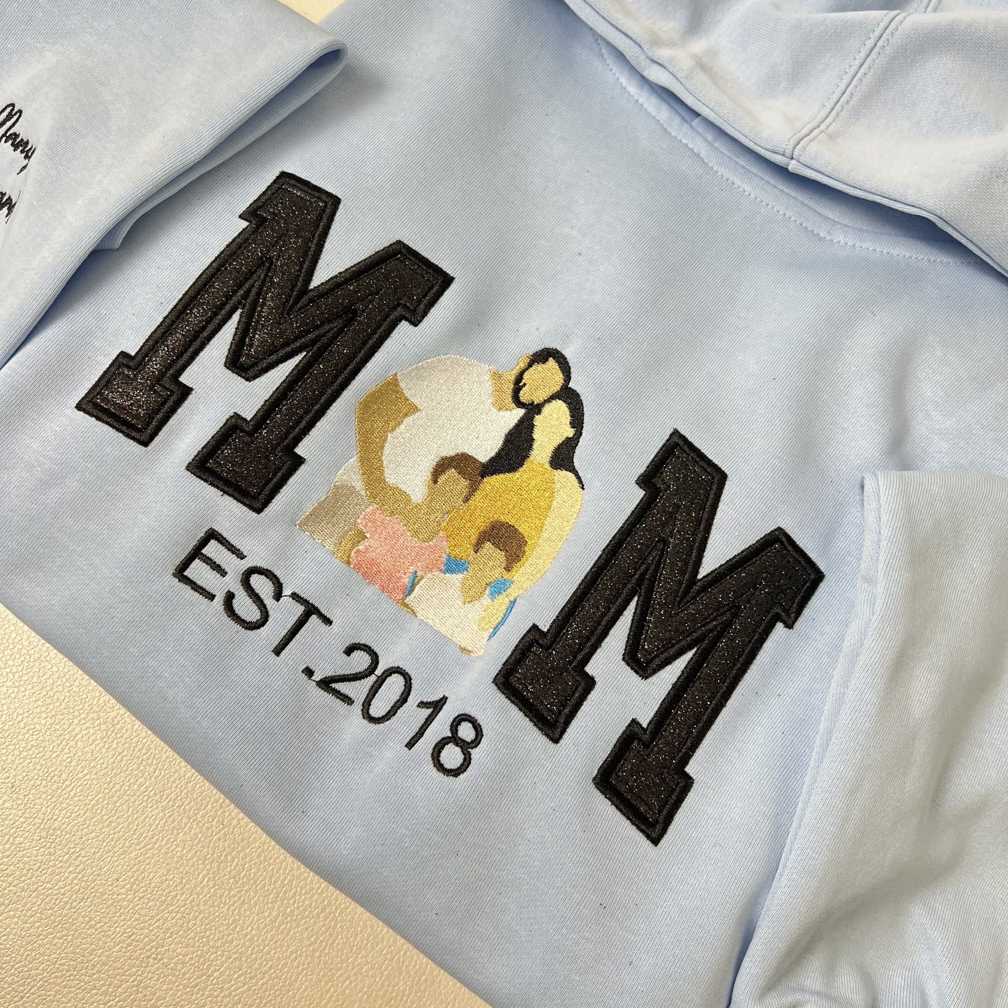 Personalized Embroidered Family Photo Glitter Hoodie Sweatshirt