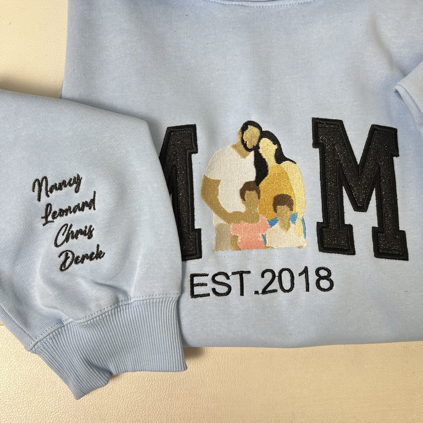 Personalized Embroidered Family Photo Glitter Hoodie Sweatshirt