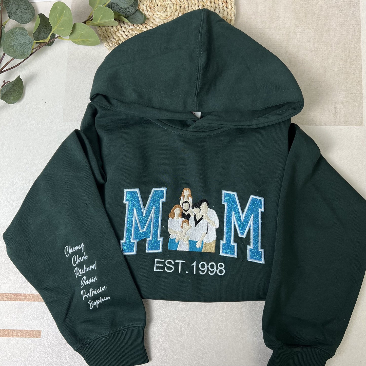 Personalized Embroidered Family Photo Glitter Hoodie Sweatshirt