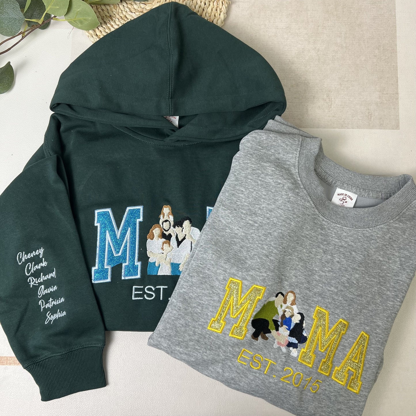 Personalized Embroidered Family Photo Glitter Hoodie Sweatshirt