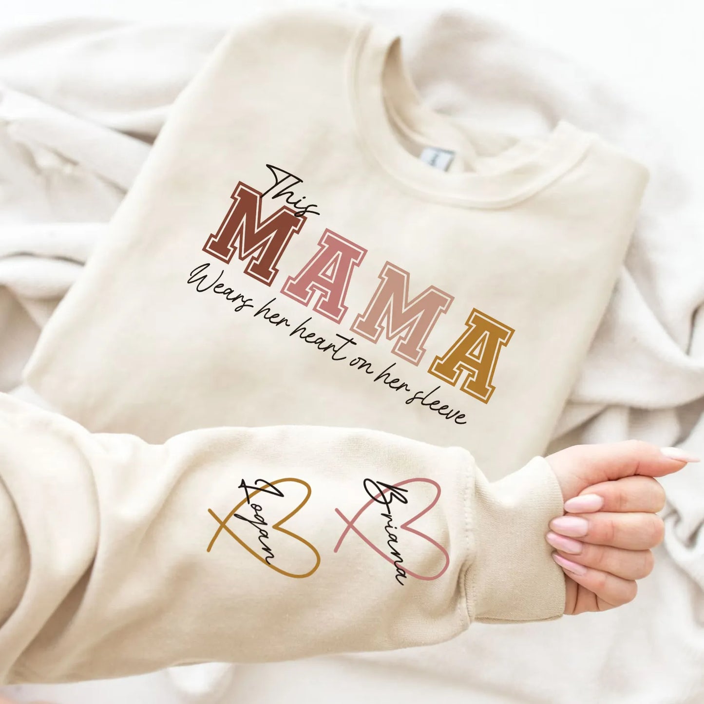 🔥Custom Wear Heart On Sleeve Sweatshirt For Mom And Grandma