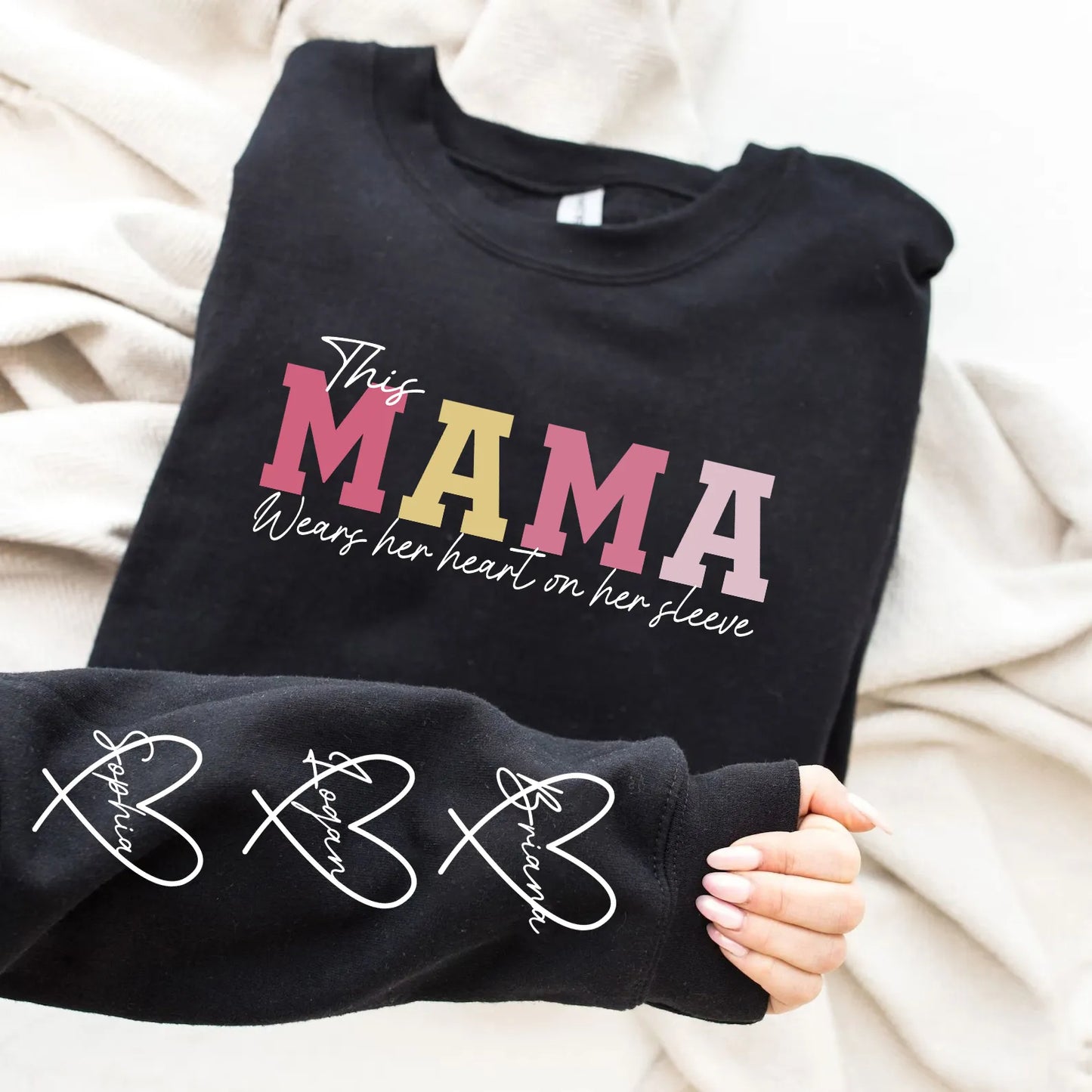 🔥Custom Wear Heart On Sleeve Sweatshirt For Mom And Grandma